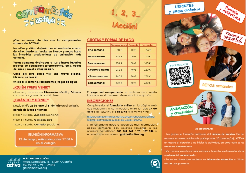 CAMPAMENTO ACTIVA 2026 JUANA DE VEGA 150393 - Inscríbete