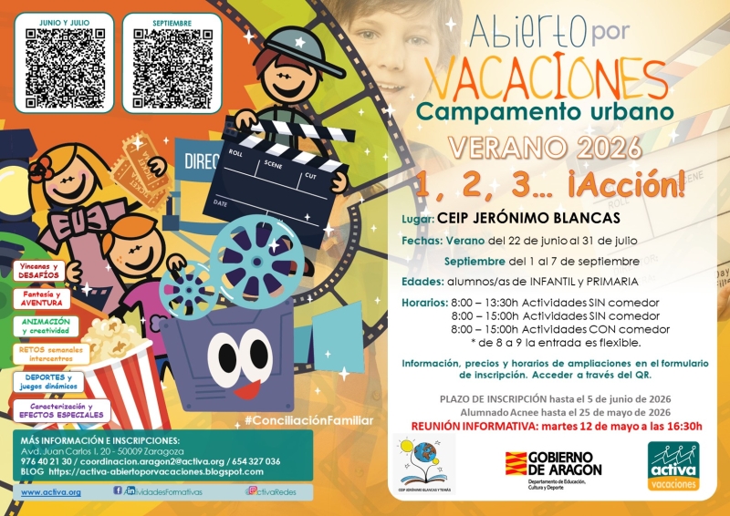500299 CEIP JERONIMO BLANCAS- ABIERTO POR VACACIONES SEPTIEMBRE 2026  - Inscríbete